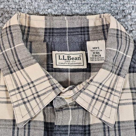 LL Bean Men's Traditonal Fit Green Biege Plaid‎ Shirt Sz Medium Dress - Picture 5 of 9